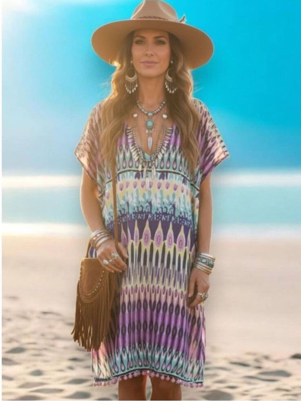 Colorful Tribal Caftan Cover Up Plus Size Kaftan